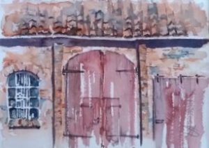 aquarel oude schuur